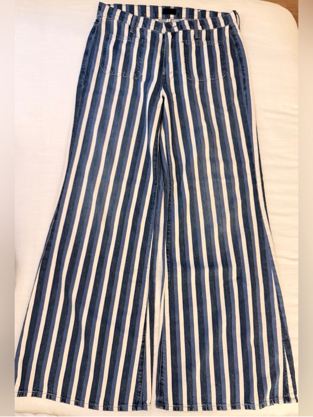 MOTHER The Patch Pocket Twister Sneak Mid-Rise Stripe Wide Leg Jeans 29 NWOT - Picture 5 of 10
